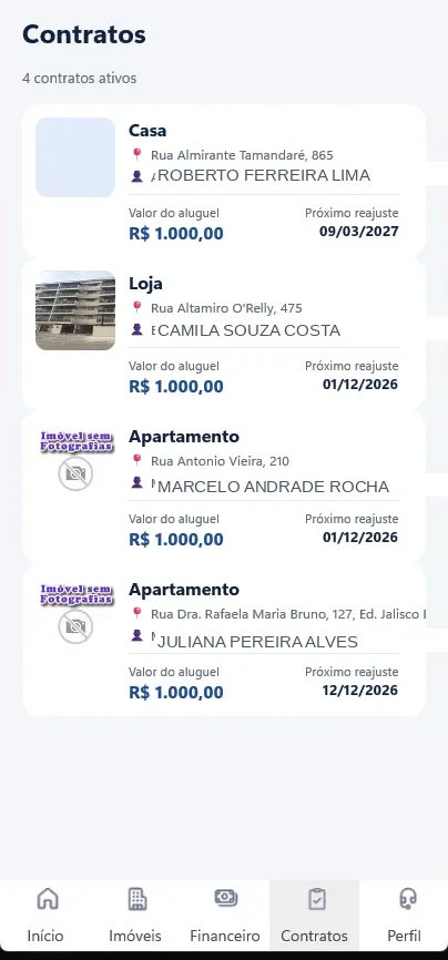Contratos do proprietário no app