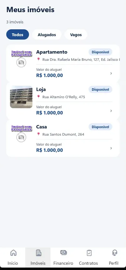 Imóveis do proprietário no app