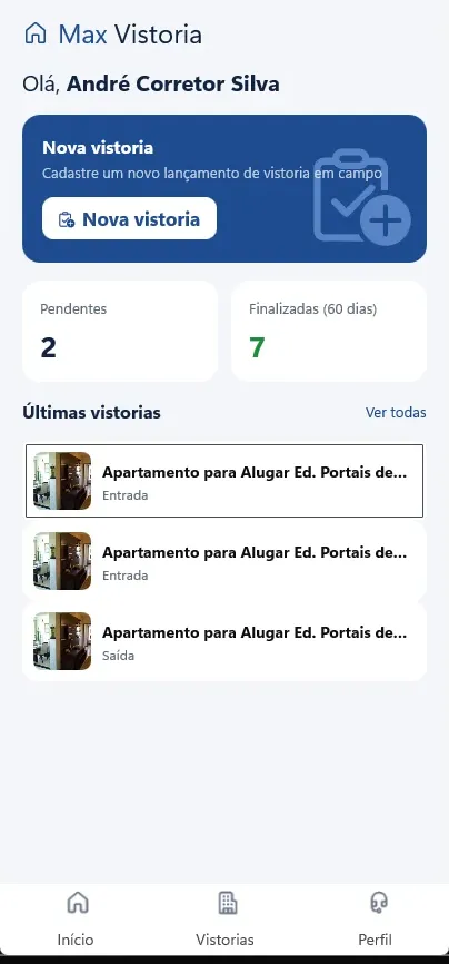 Tela inicial do App de Vistoria